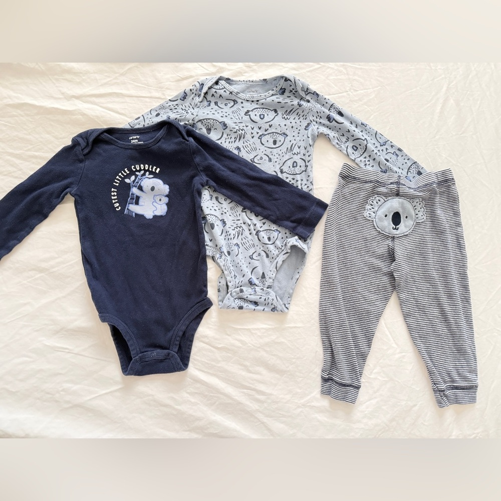 Carter’s Koala Navy  Blue Long Sleeves Bodysuit Pants  24 Months  set 3 PCS
